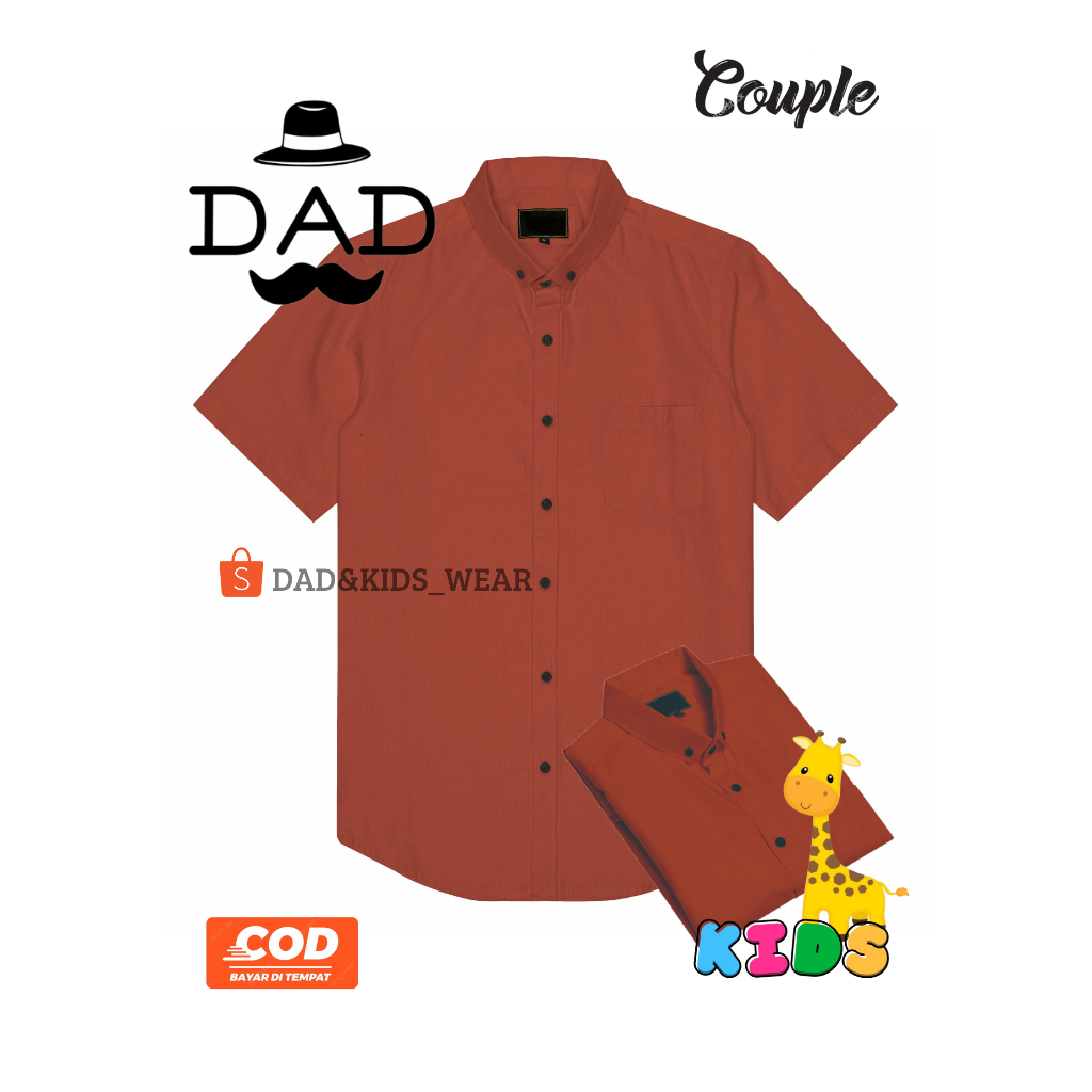 Terakota - Merah bata Kemeja Polos Couple Ayah dan Anak Lengan Pendek Size Lengkap