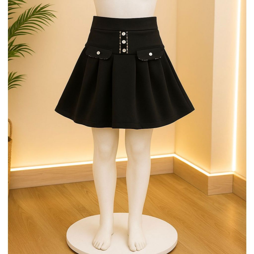 Andin Skirt Midi Rok Pendek Korean Style Wanita Bahan Scuba Premium Ukuran S M L XL XXL Warna HItam 