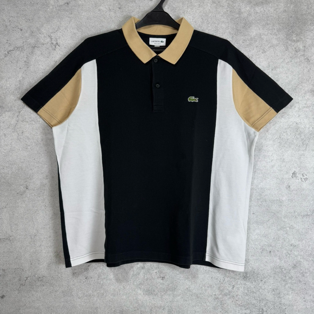 LACOSTE 3TONE POLO SHIRT BLACK - WHITE - TAN
