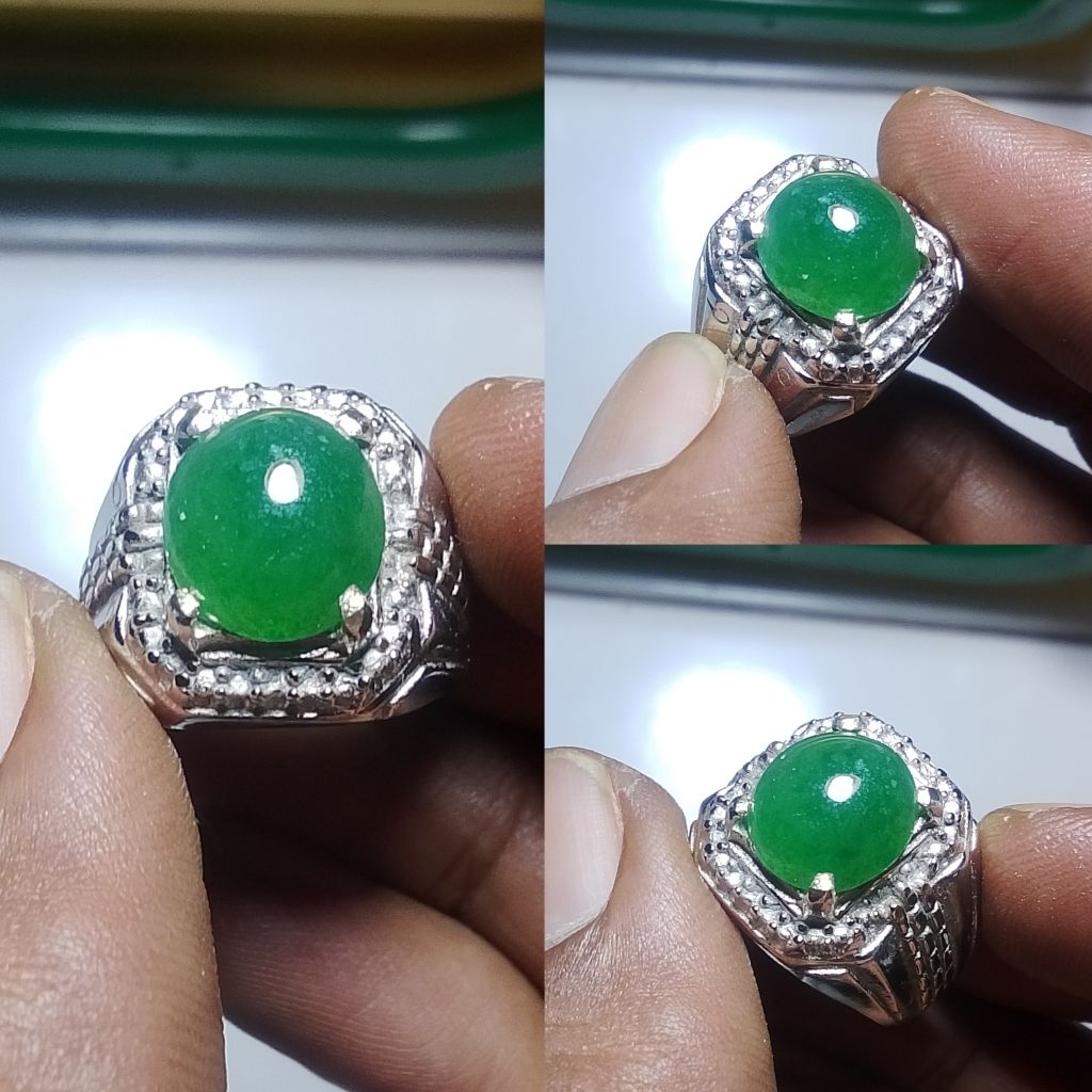 Batu cincin natural hijau Garut Ohen kantoran no dyed Vv76