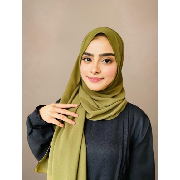 Pashmina Ceruty Zara Premium – Hijab Polos Anti Licin Adem (Hijau Army, Abu-Abu, Pink Muda, Biru Nav