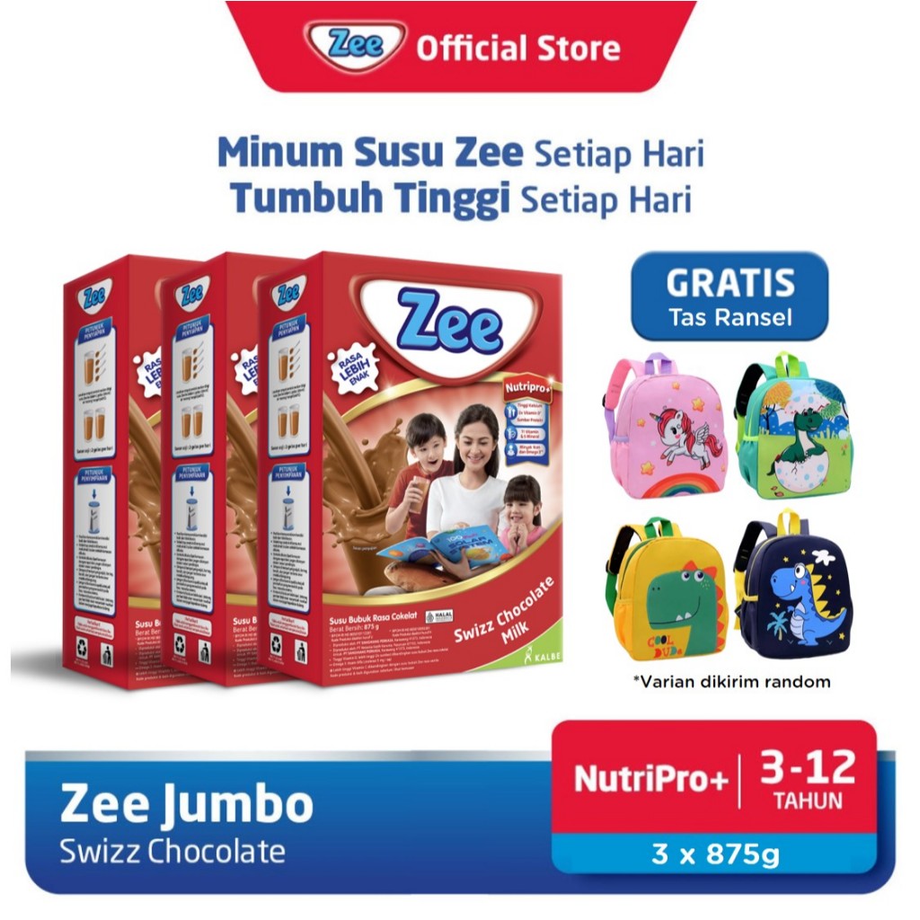 

[3 Pack] Zee Reguler Jumbo Swizz Chocolate Milk 875gr Free Tas Ransel