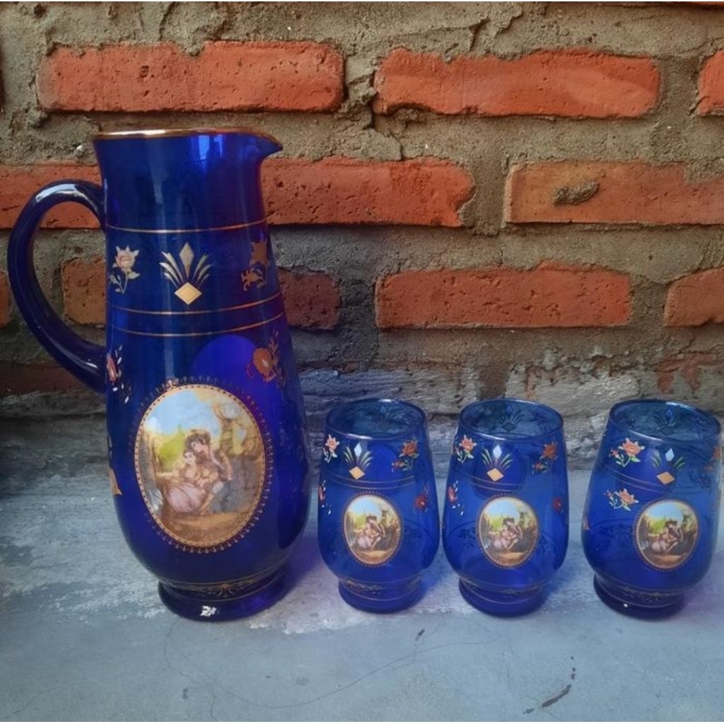 #teaset blu #cangkir #teko #gelas kaca #crystal lama #vintage pajangan #hiasan
