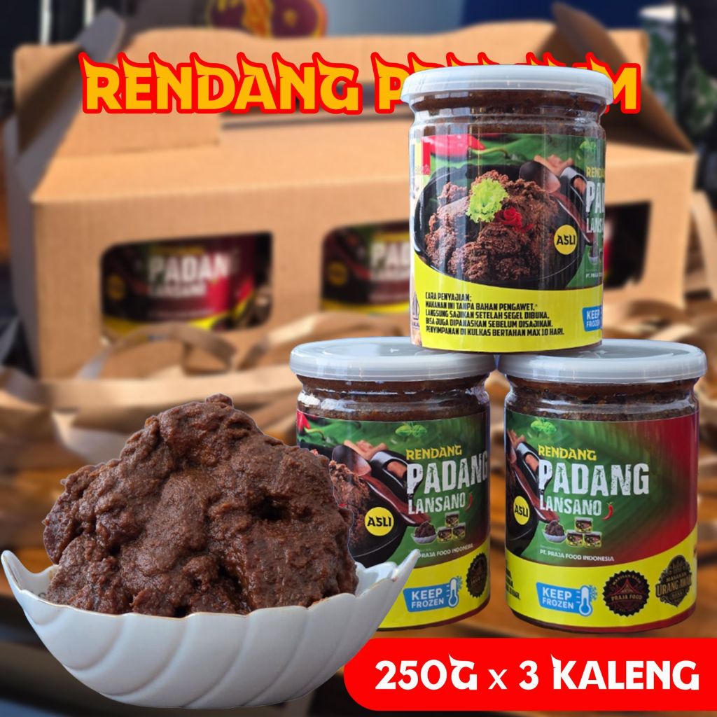 

Rendang Daging Sapi Khas Padang Premium / Rendang Padang Lansano 250Gr x 3 Kaleng Gr Siap Saji Halal