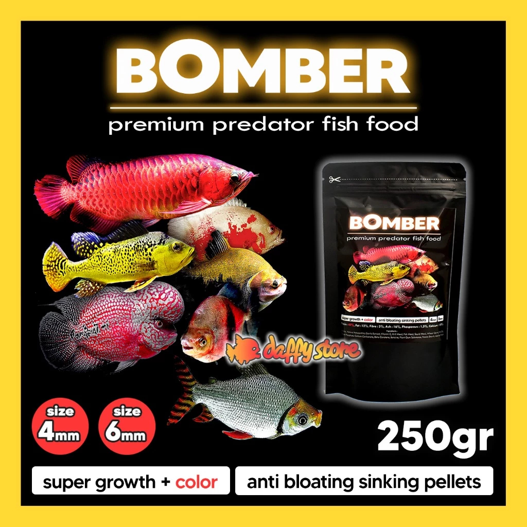 Pelet BOMBER Predator 250 gram Pelet Pakan Ikan Predator Super Growth & Color Sinking