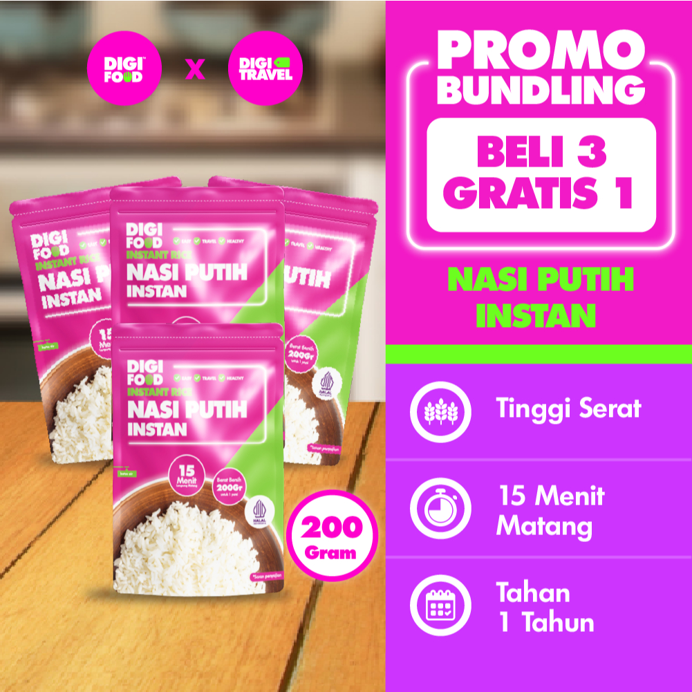 

DIGITRAVEL Nasi Putih Instan 200gr – Promo Beli 3 Gratis 1