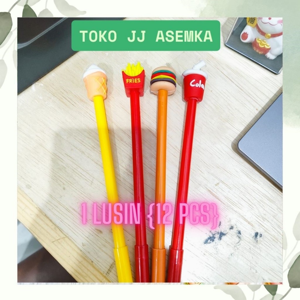 

1 LUSIN ( 12PCS ) PULPEN GEL BURGER KOLA ALAT TULIS BOLPOIN UNIK IMUT MURAH PEN GEL KARAKTER LUCU