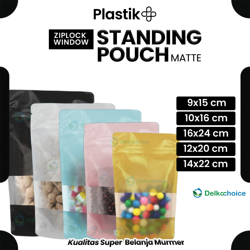 Kemasan Standing Pouch Matte Doff WINDOW ZIPLOCK / Plastik Klip Kemasan Makanan Harga Satuan Murah