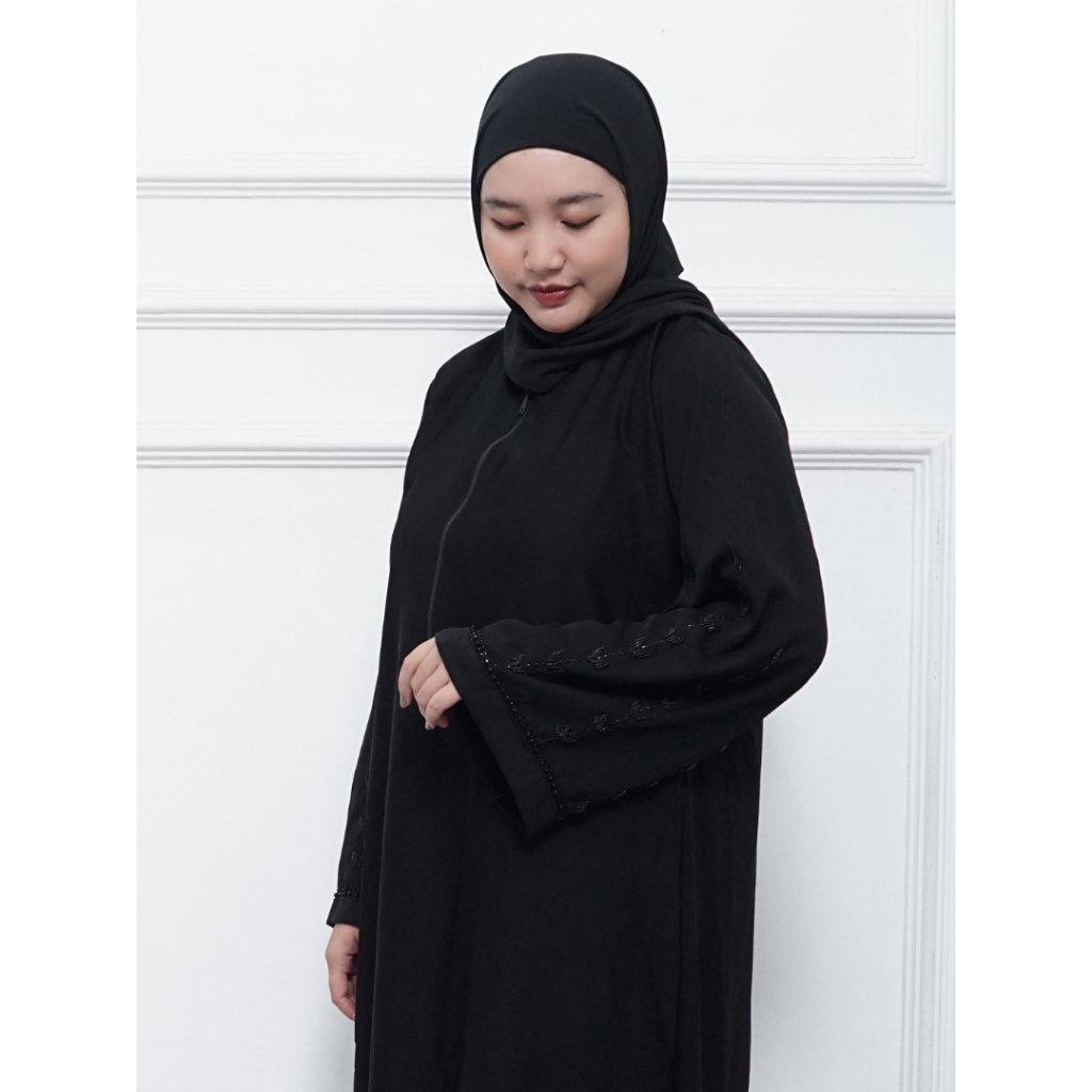 Baju Abaya Arab Hitam Bahan Jet Black Saudi Elegant Mewah Gamis Pesta Jubah Turkey Baju Kurung