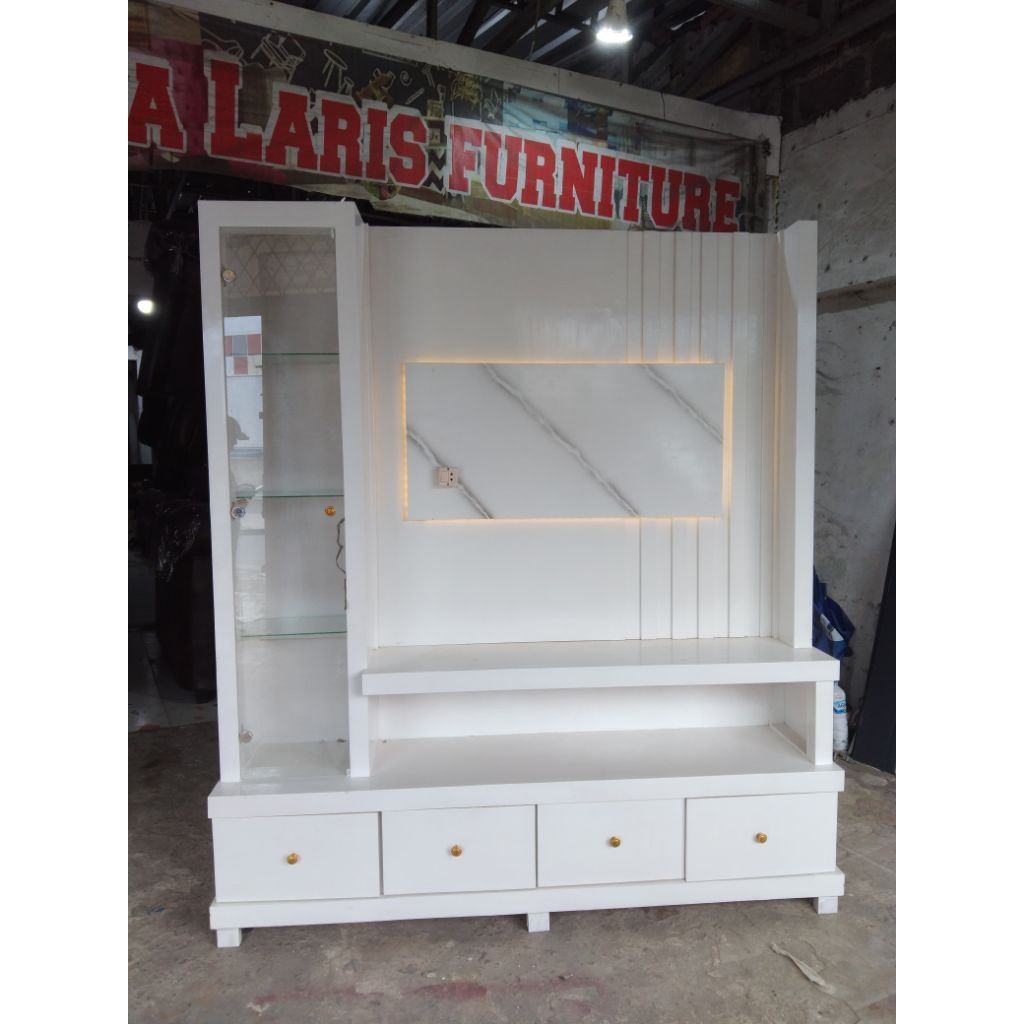 lemari tv minimalis modern partisi lampu led