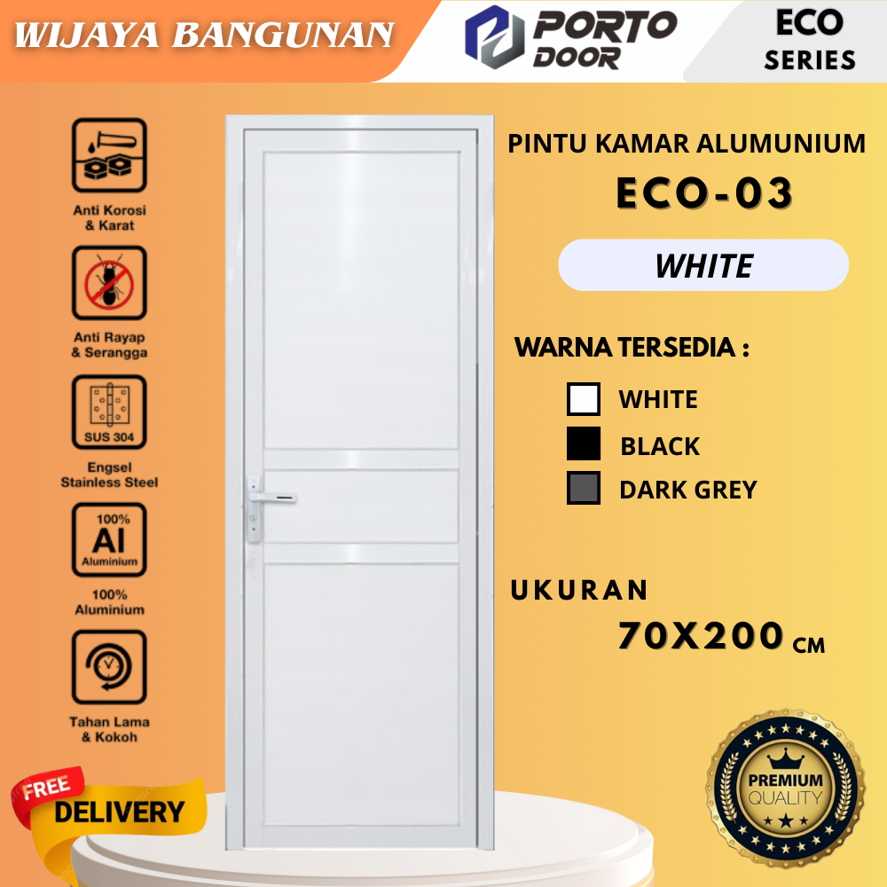 PORTO DOOR PINTU ALUMINIUM / ALUMUNIUM ECO-03 70X200CM ACP / PINTU KAMAR MANDI / PINTU WC / PINTU TO