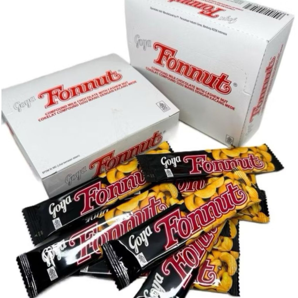 

Fonut Goya 1 Box Isi 24pcs 8gr - Coklat Susu Compound Isi Kacang Mete Cokelat Jadul Legend