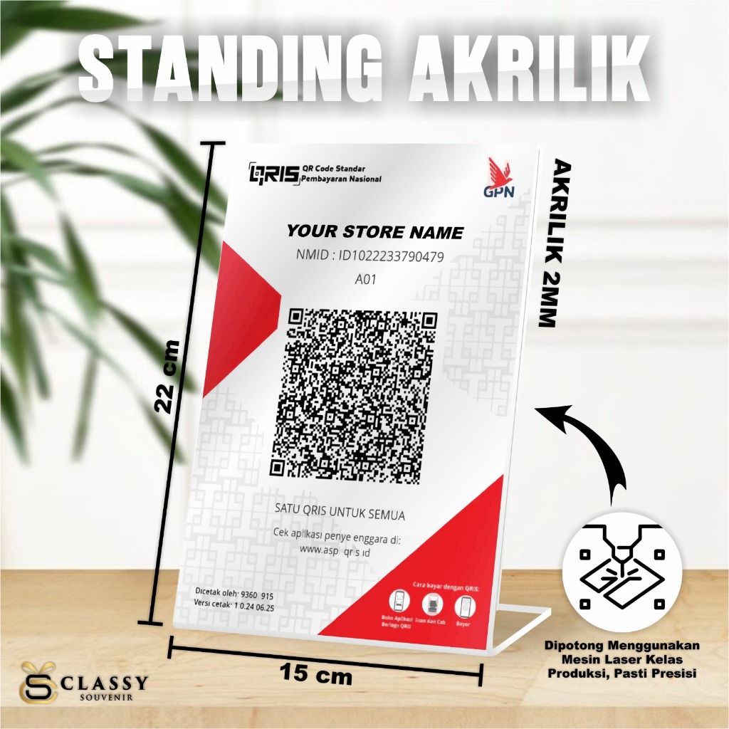 

STAND QR PEMBAYARAN AKRILIK READY STOCK - STANDING QRIS POTRAIT A5