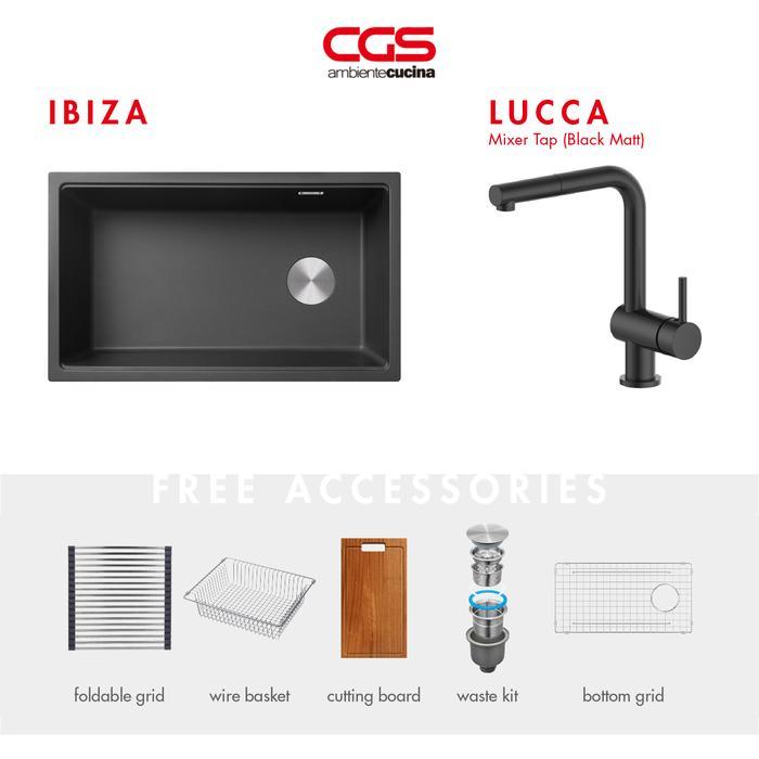 CGS Kitchen Sink Granit 1 Lubang CGS IBIZA Rockgranite Workstation Sink + CGS LUCCA Pull-Out Mixer T