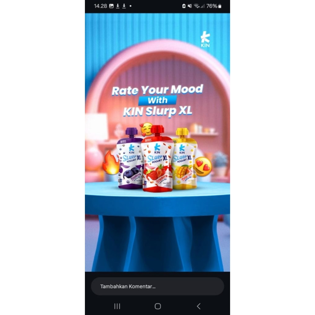 

Yogurt kin pouch 3 varian: anggur, stroberi, mangga