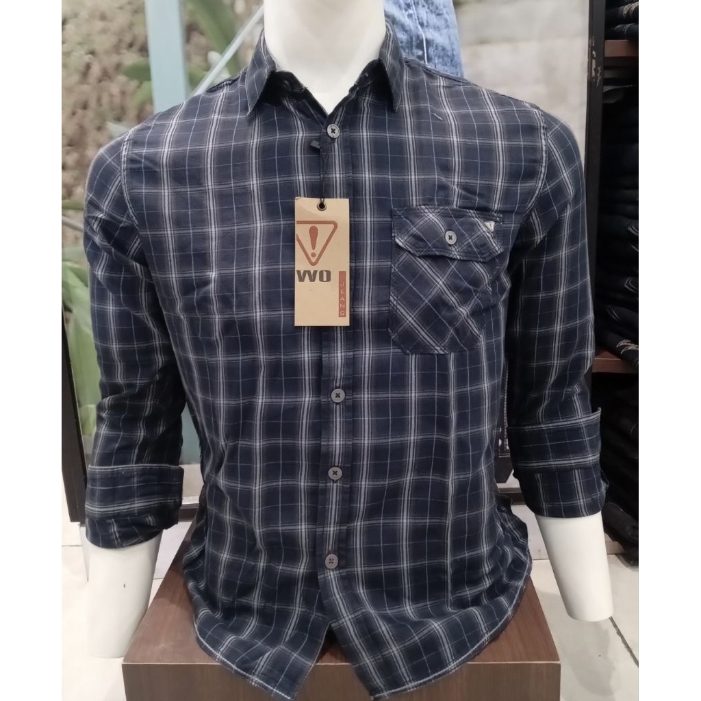 KEMEJA PRIA WATCHOUT JEANS ORIGINAL SLIM FIT WARNA NAVY LENGAN PANJANG KUALITAS PREMIUM
