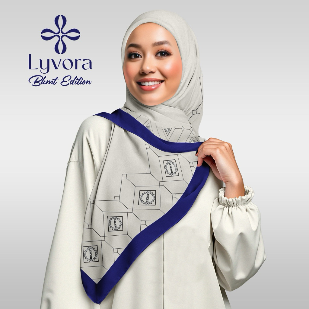 Jilbab BKMT - 001 Motif Nasional - Hijab Voal Premium Lyvora - Segi Empat Adem, Laser Cut, Zipper Ba