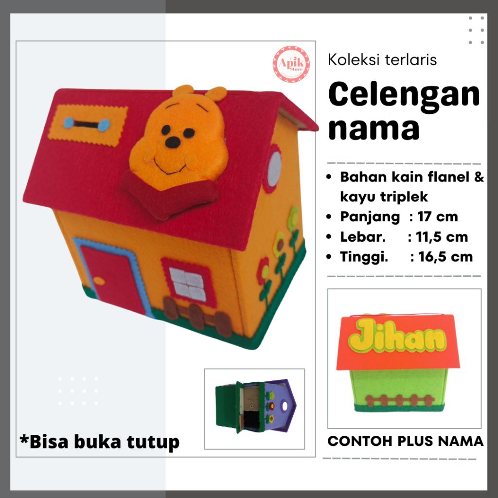 Celengan Bentuk Rumah karakter Winnie the Pooh Tabungan Anak Dari Kain Flanel Bagus Untuk Hadiah