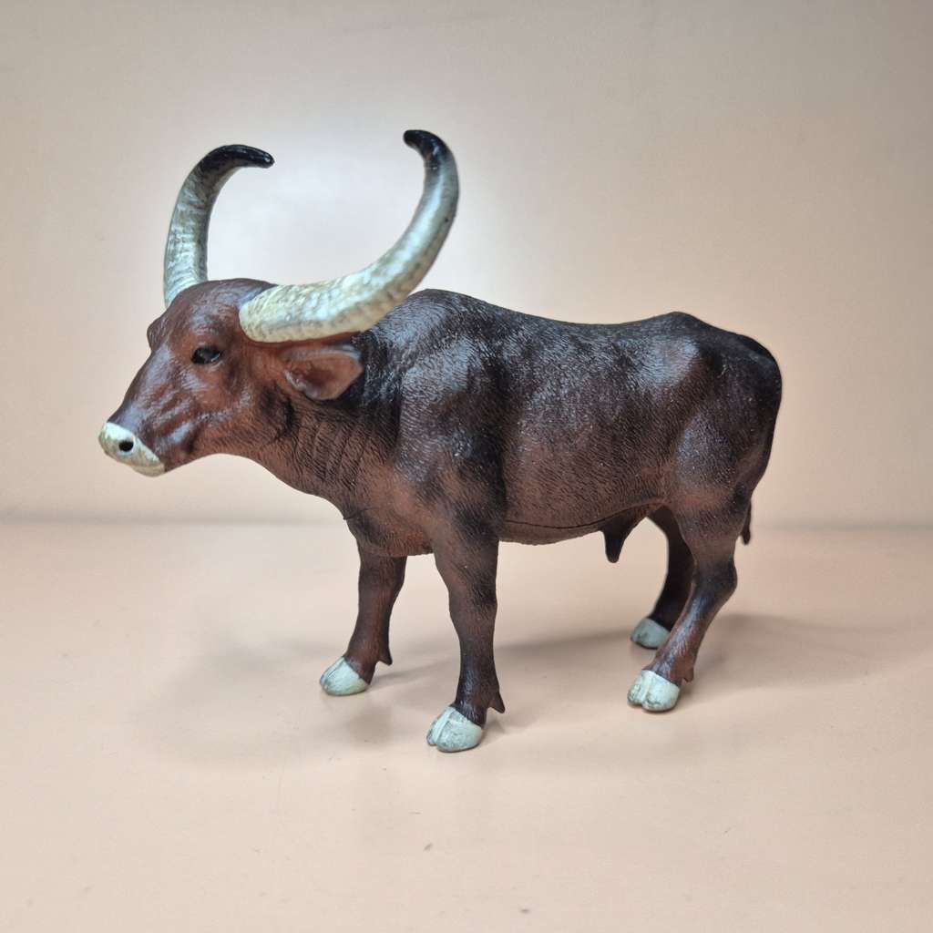 Figur Hewan Kerbau tanduk besar coklat gelap PVC Miniatur mainan diorama binatang