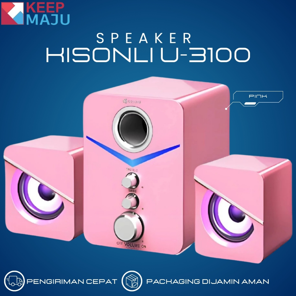 Speaker Komputer Berwarna Pink Untuk Laptop Rumah, Speaker Kabel USB Bluetooth Lampu LED 7 Warna