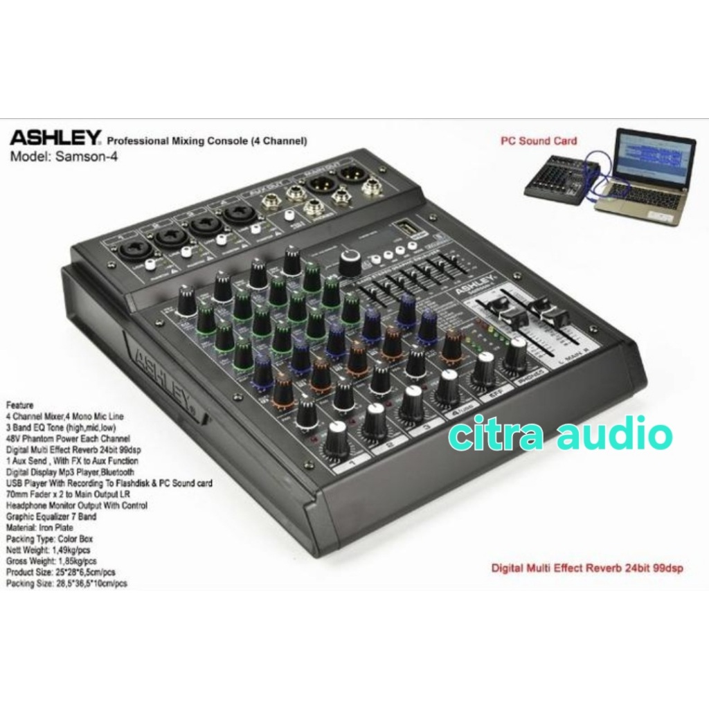 MIXER ashley samson 4 original 4chanel  bluetoot USB Soundcard reverb 24 99dsp
