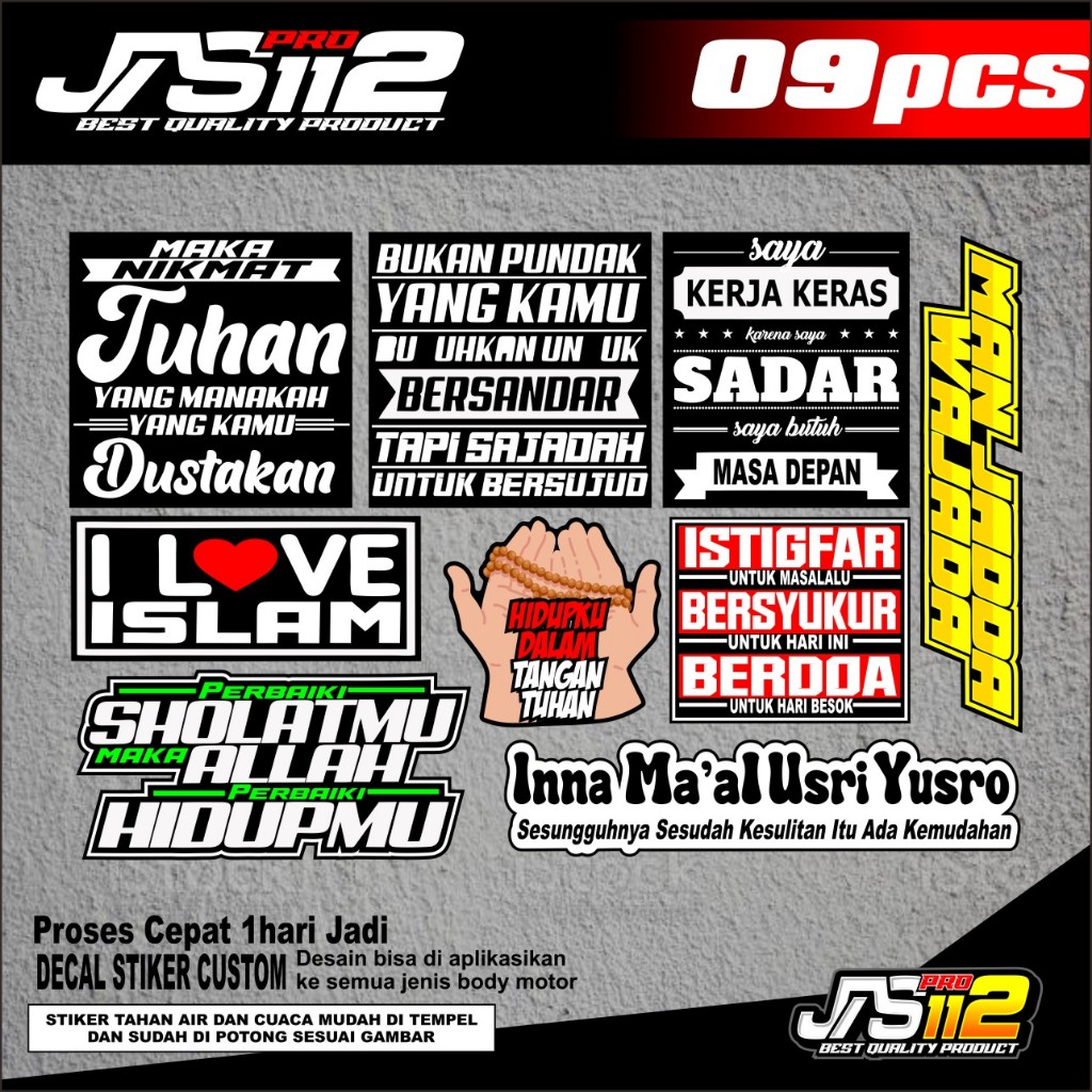 

Stiker tempel kata - kata stiker cutting paket 9pcs isi kata - kata stiker anti air