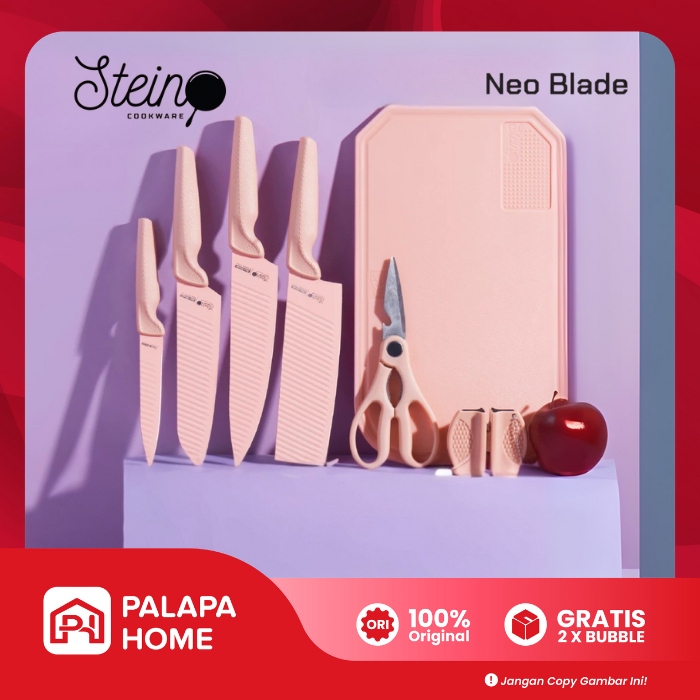 STEIN Pisau SET Neo Blade Biru + Talenan 7 in 1 | Steincookware Knives Paket Piso Cookware Neoblade