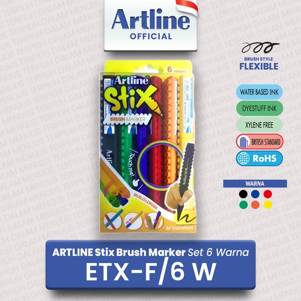 

(LIVE) ARTLINE STIX Spidol Brush Marker Pen Kuas Lettering Calligraphy SET 6 Warna ETX-F/6W