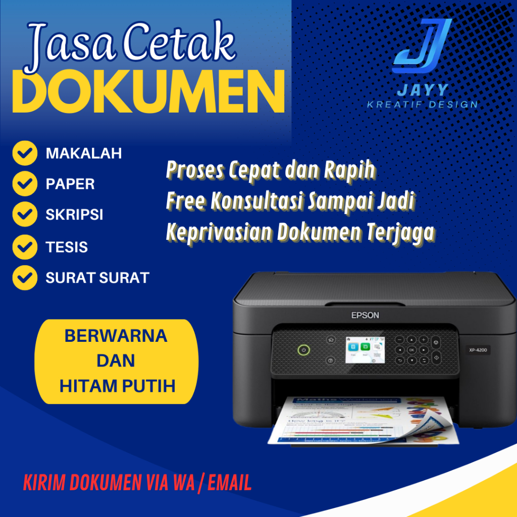 

JASA PRINT / CETAK Cepet A4, A5 80/75 gsm, SKRIPSI, TESIS, DOKUMEN, CETAK BUKU, MAKALAH ,PROPOSAL