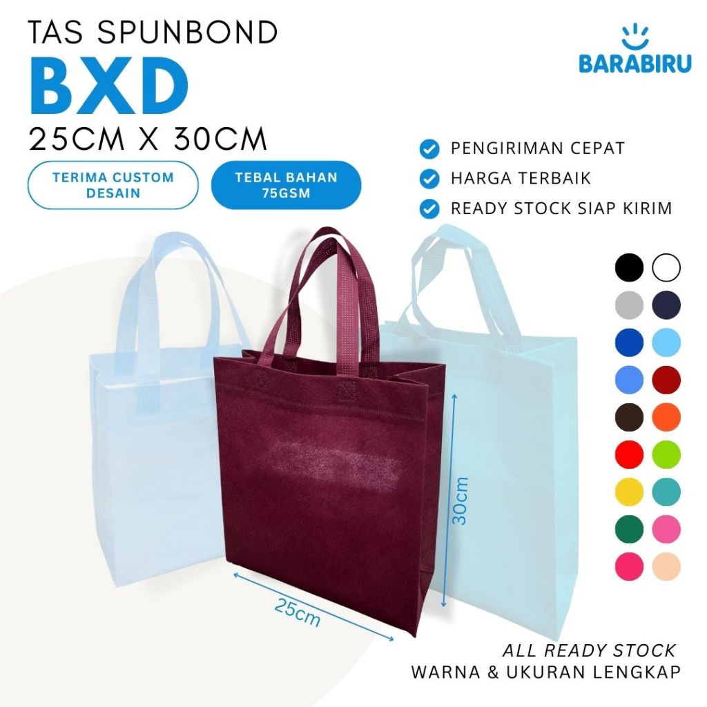 

[ Tas Spunbond ] Tote Bag Handle Box Lebar Bawah Ukuran 25x30 Tote Bag Warna Suvenir