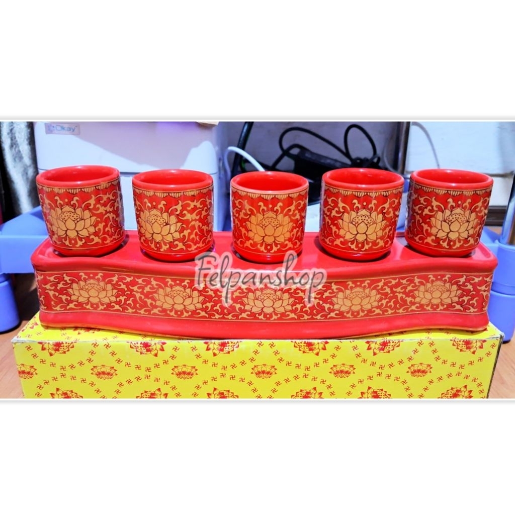 Cangkir Sembahyang Keramik Merah Cabe Set Cangkir Set keramik Merah Cabe