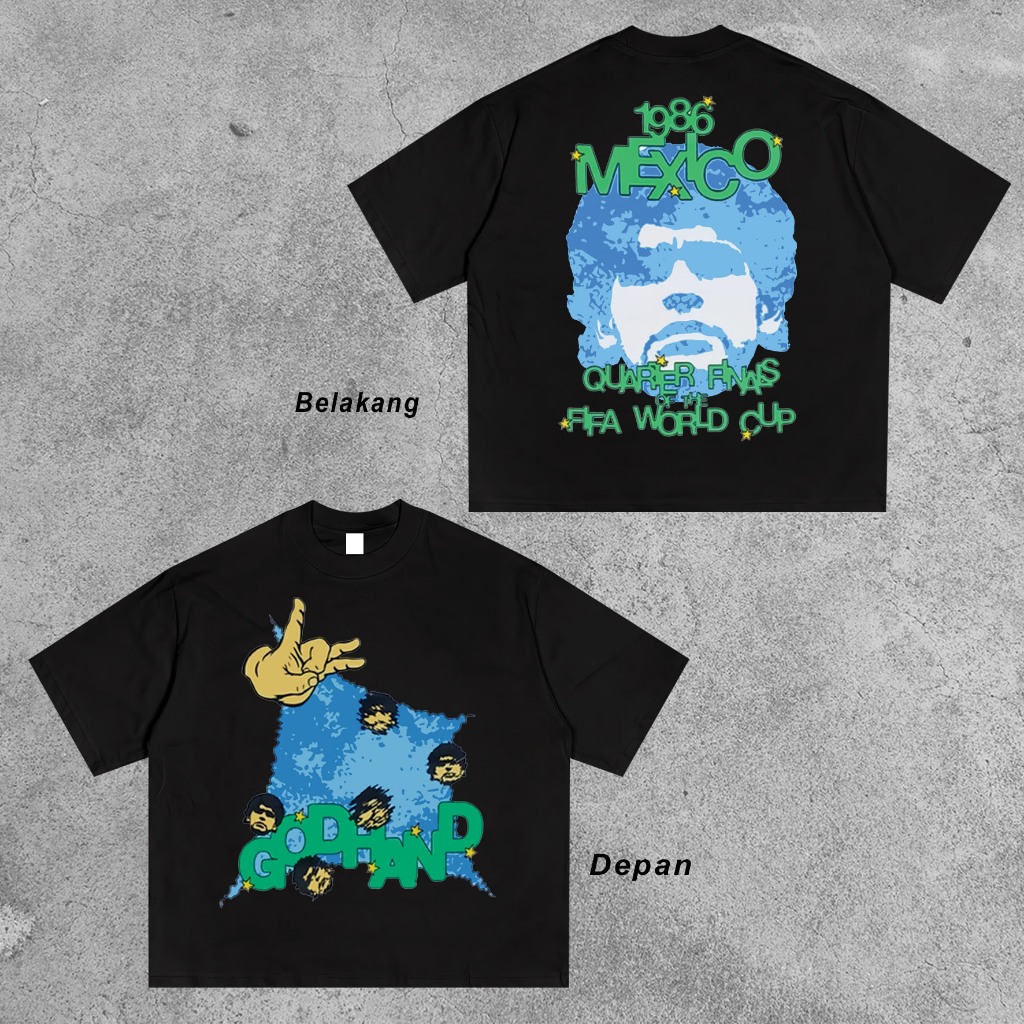 Kkontener Maradona “God Hand” Tshirt Hitam Katun M-XXL