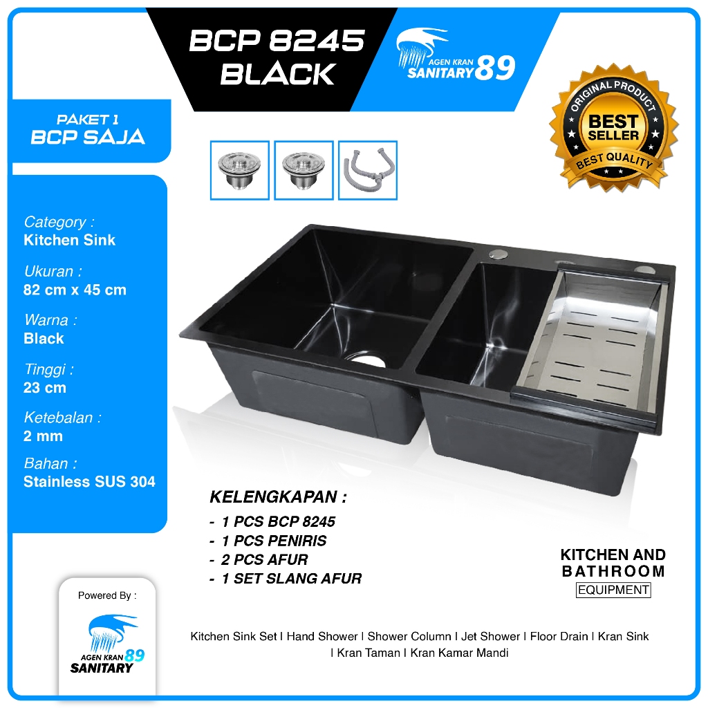 WASTAFEL CUCI PIRING/WASTAFEL CUCI PIRING STAINLESS/BAK CUCI PIRING 8245 BLACK/BAK CUCI PIRING SUS 3