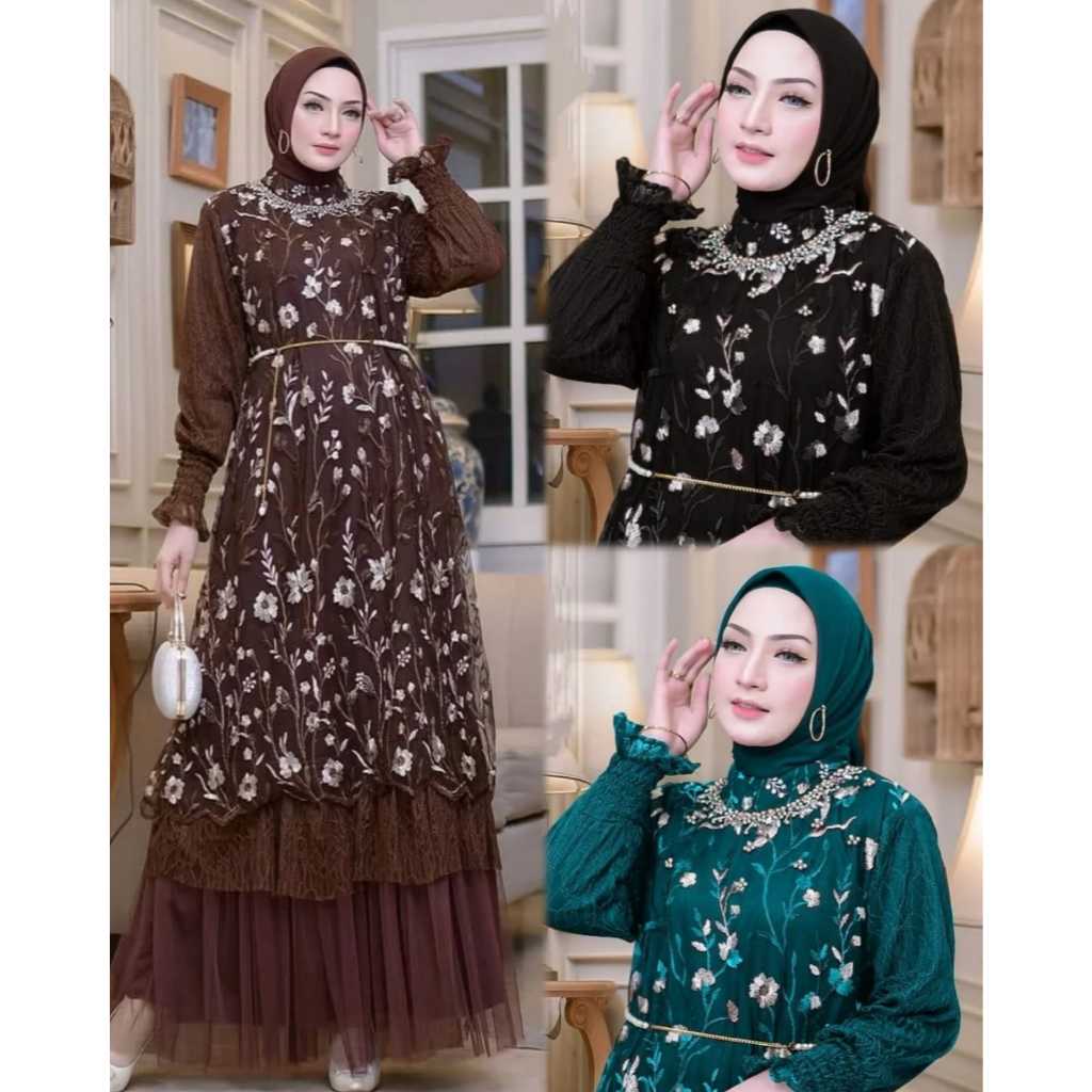 AIRA DRES GAMIS BROKAT APLIKASI PAYET GAUN PESTA KONDANGAN STYLE KOREAN TERBARU BROKAT TILLE BORDIR