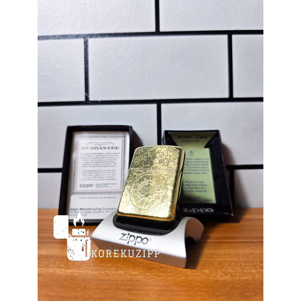 ZIPPO GOLD TEXTURE FLOWER ARMOR CASE WITH SEAL ORANGE