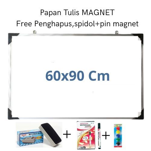 

Paket Papan Tulis Magnet 60x90 cm free spidol+ penghapus dan pin