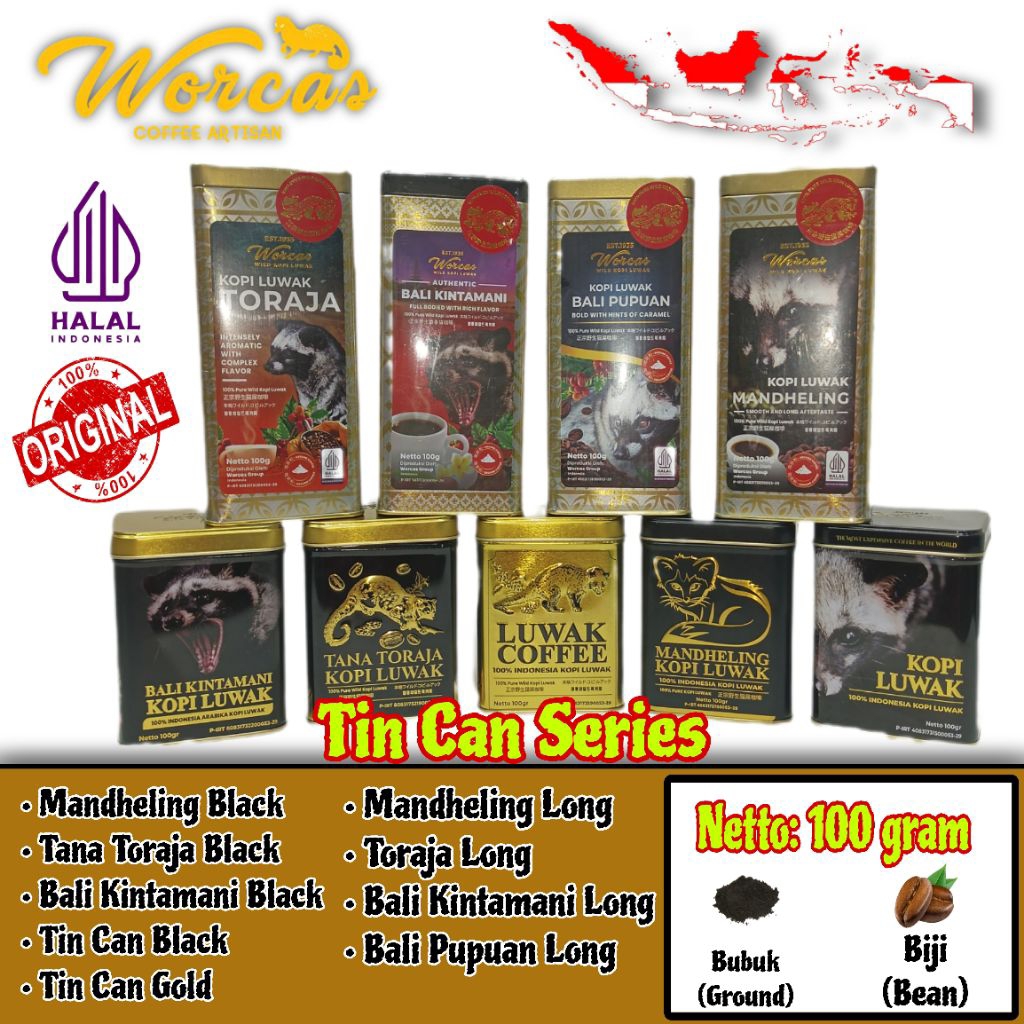 

[TIN CAN] Worcas Wild Kopi Luwak Kemasan Kaleng | 100% Kopi Luwak Liar | Tin Can Gold Worcas Wild Luwak Coffee
