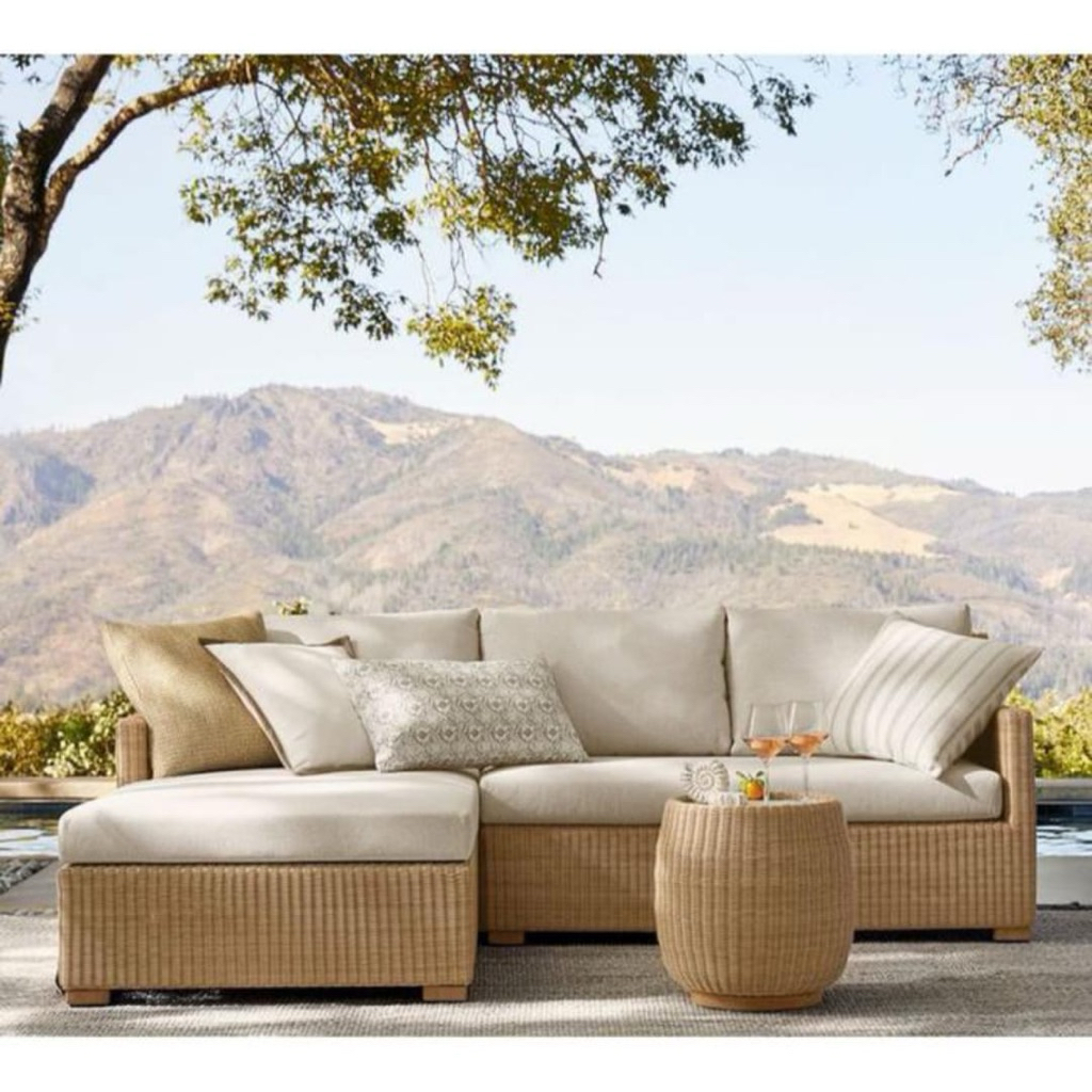 Sofa Tamu Outdoor Terbaru Rotan Sintetis Kursi L Sudut Outdoor Rotan Sintetis Full Busa Empuk