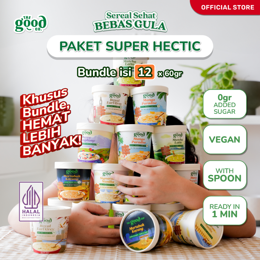 

The Good Co. [PAKET SUPER HECTIC] - Instant Oatmeal dalam Cup + Spoon - Bundle isi 12