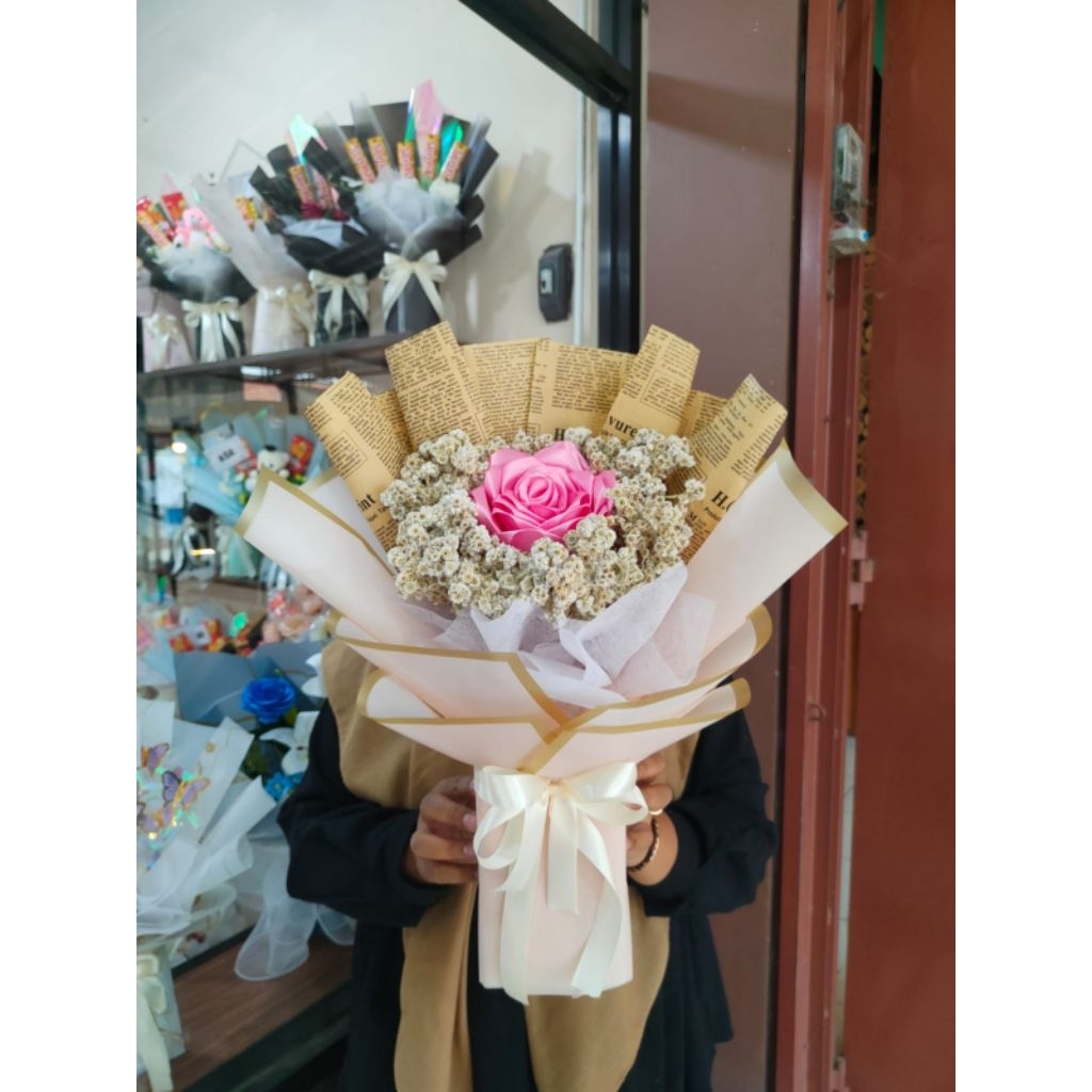 [POETRISI] Buket bunga edelweis mix satin / buket wedding / buket lamaran / buket bunga satin /buket