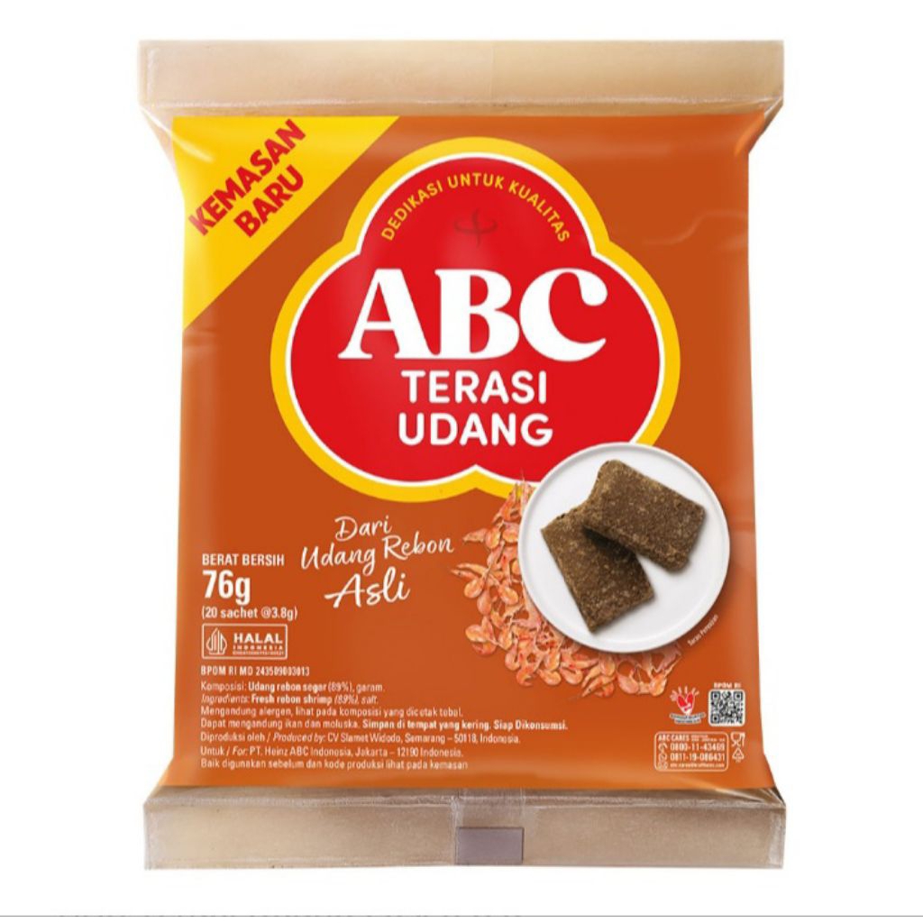 

TERASI UDANG ABC KEMASAN BARU ISI 20 PCS X 3.8 GR