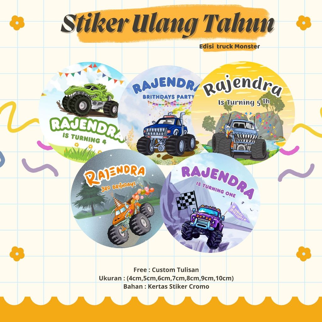 

(60pcs) Custom Stiker Ulang Tahun I Stiker Bento Ulang Tahun I Stiker Brithdays edisi Truk Monster