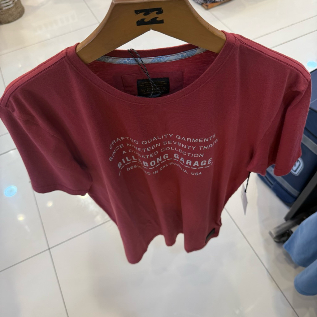 kaos pria billabong original the label garage short sleeve tee burnt red new