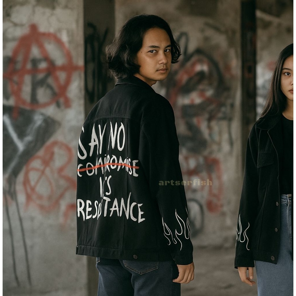 IT'S RESISTANCE - Custom jaket denim lukis arterfish