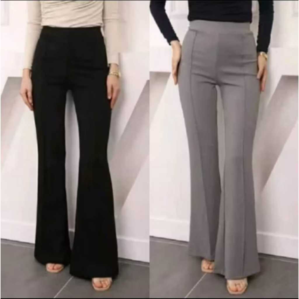 Celana Fit And Flare Pants Cutbray Scuba Cubit Pinggang Highwaist Bahan Stretch Melar Kulot Cutbray 
