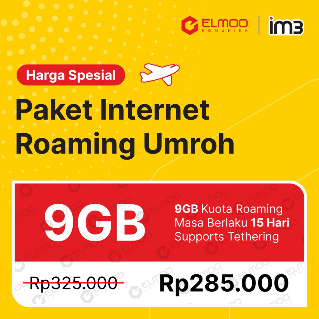 Paket Internet Roaming Umroh IM3 Kuota 9GB Masa Aktif 15 Hari