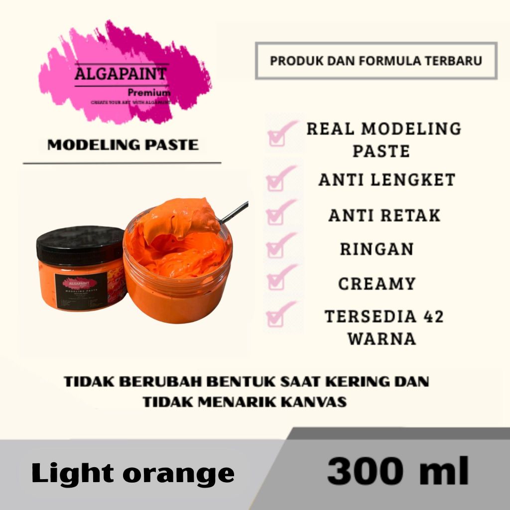 

Algapaint premium modeling paste LIGHT ORANGE / sculpture / impasto /teksture art / tekstur / lukisan aesthetic / cat akrilik /painting / relief /water base