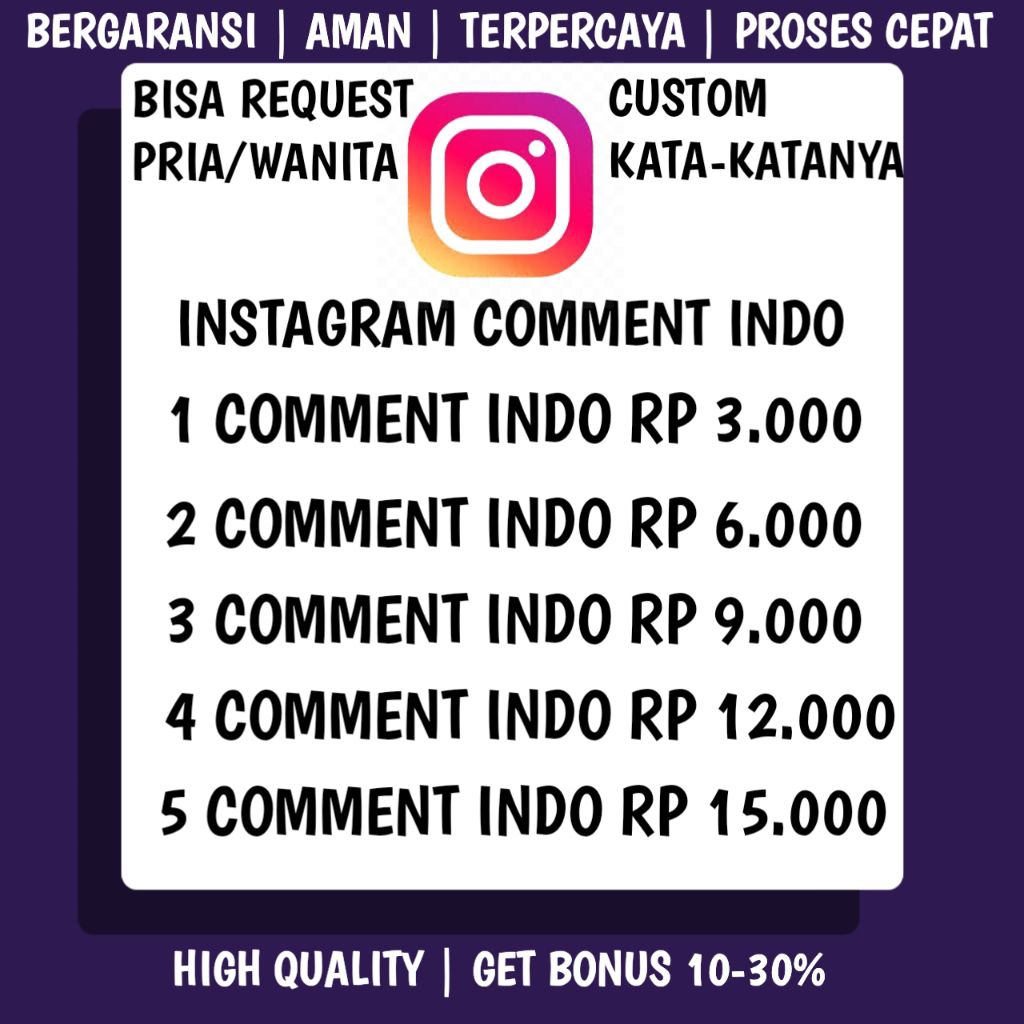 Instagram Custom Comment Indonesia Termurah Real Aktif Permanen No Drop Bonus++