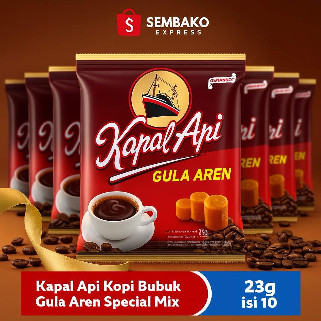 

Kapal Api Kopi Bubuk Gula Aren Special Mix 23g - isi 10 Sachet – Manis Alami, Rasa Istimewa