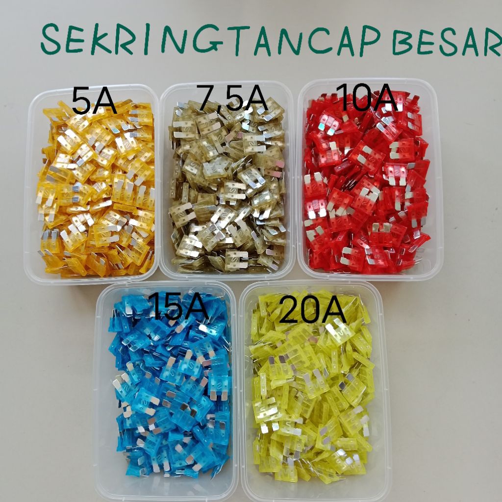 7pc SEKRING FUSE TANCAP BESAR 5,7½, 10,15&20 AMPERE